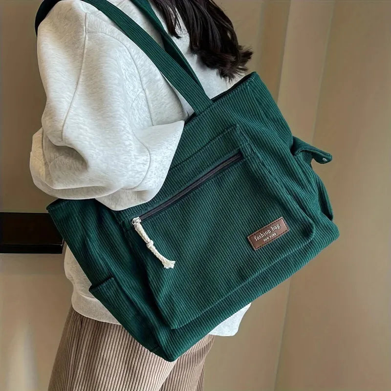 Grand sac à main cabas multipoches en velours côtelé Léonie - image 9