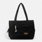 Grand sac à main cabas multipoches en velours côtelé Léonie - Noir - image 1