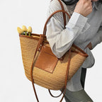 Grand sac à main cabas panier en paille double porté Anaëlle - image 10