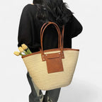 Grand sac à main cabas panier en paille double porté Anaëlle - image 15