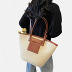 Grand sac à main cabas panier en paille double porté Anaëlle - image 17