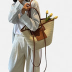 Grand sac à main cabas panier en paille double porté Anaëlle - image 20