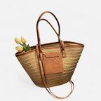 Grand sac à main cabas panier en paille double porté Anaëlle - image 3