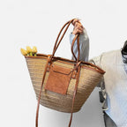 Grand sac à main cabas panier en paille double porté Anaëlle - image 5