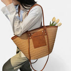 Grand sac à main cabas panier en paille double porté Anaëlle - image 6