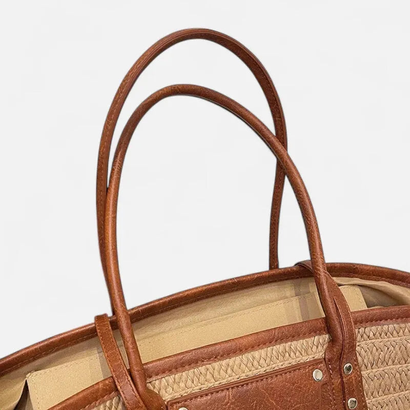 Grand sac à main cabas panier en paille double porté Anaëlle - image 7