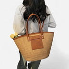 Grand sac à main cabas panier en paille double porté Anaëlle - image 8