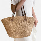 Grand sac à main cabas panier en paille double porté Louna - image 11