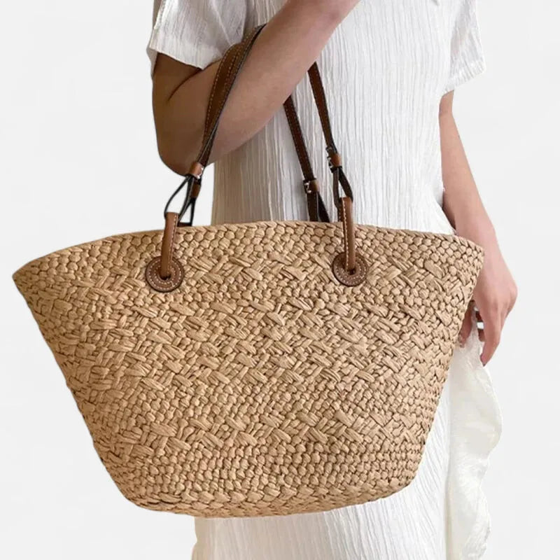 Grand sac à main cabas panier en paille double porté Louna - image 11