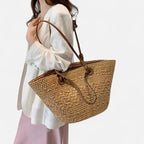 Grand sac à main cabas panier en paille double porté Louna - image 13