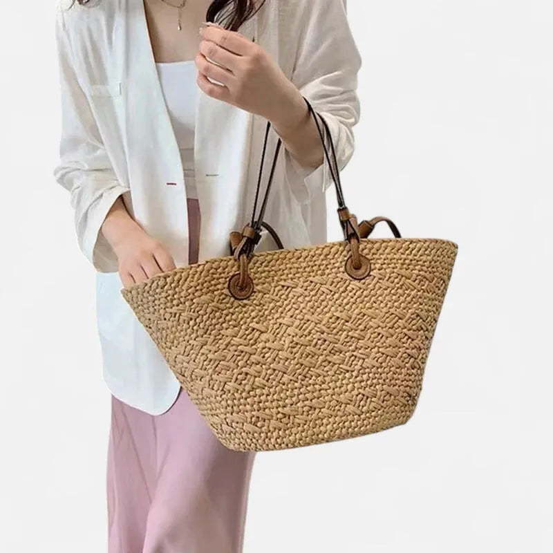 Grand sac à main cabas panier en paille double porté Louna - image 14