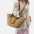 Grand sac à main cabas panier en paille double porté Louna - image 16