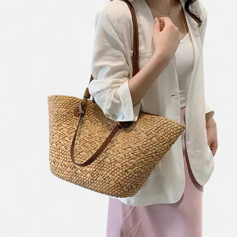 Grand sac à main cabas panier en paille double porté Louna - image 16