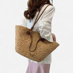 Grand sac à main cabas panier en paille double porté Louna - image 17