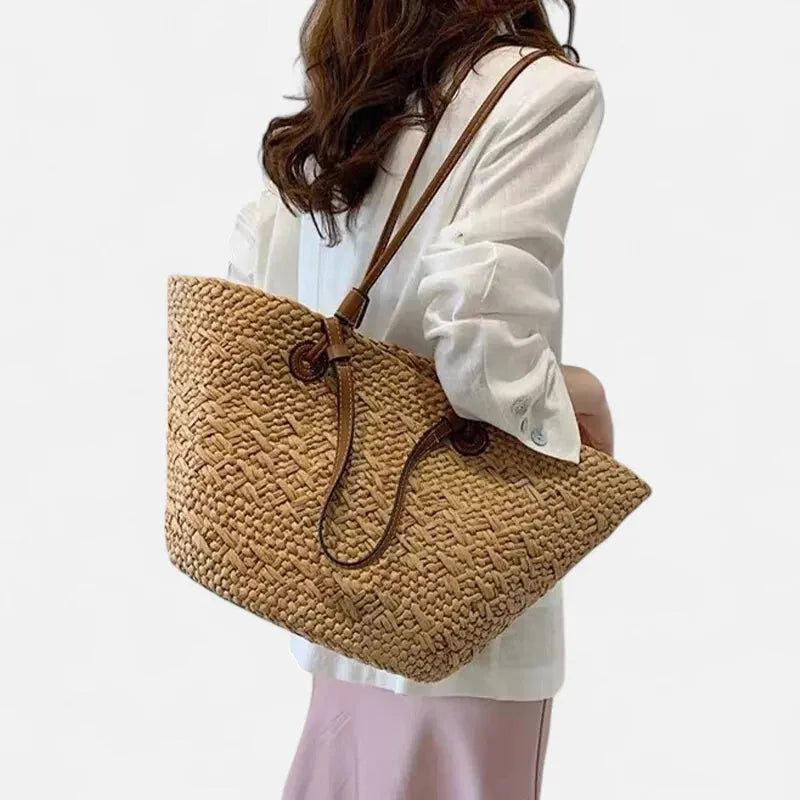 Grand sac à main cabas panier en paille double porté Louna - image 17