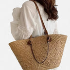 Grand sac à main cabas panier en paille double porté Louna - image 18