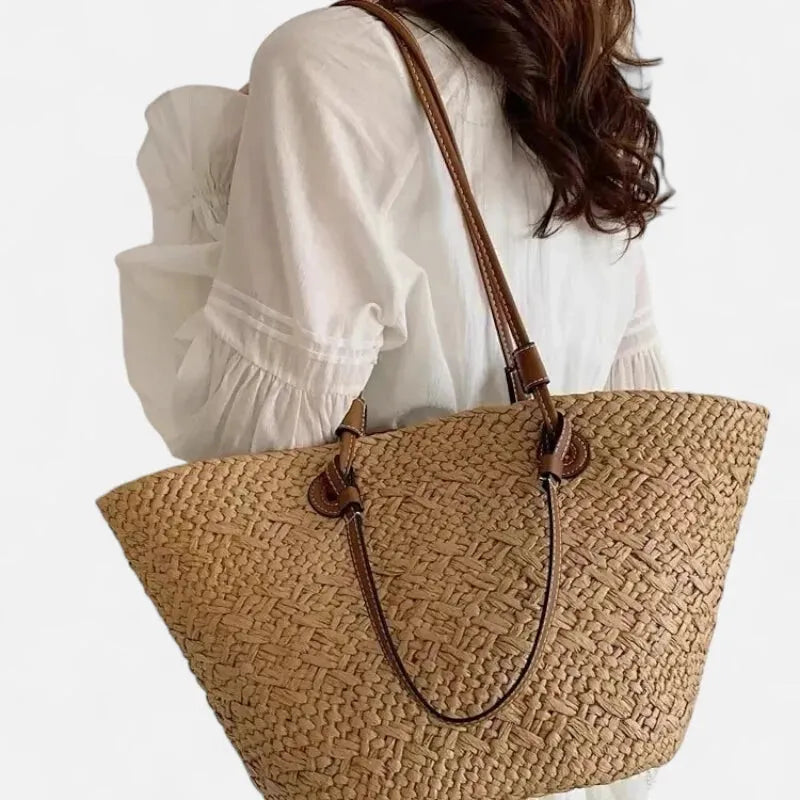 Grand sac à main cabas panier en paille double porté Louna - image 18