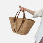 Grand sac à main cabas panier en paille double porté Louna - image 19