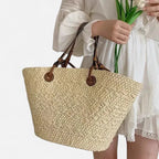 Grand sac à main cabas panier en paille double porté Louna - image 5