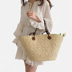 Grand sac à main cabas panier en paille double porté Louna - image 6