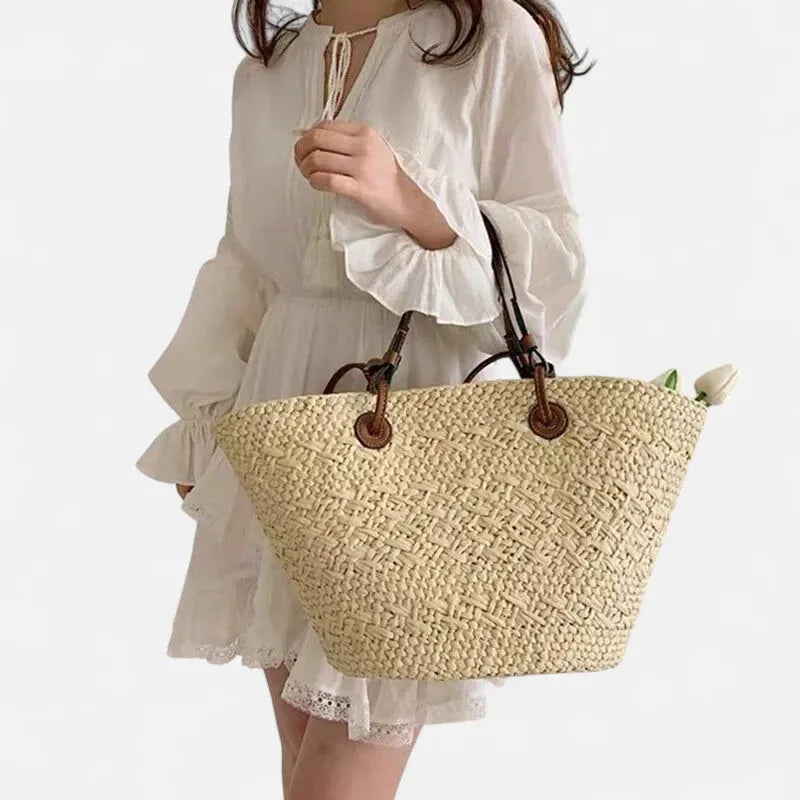 Grand sac à main cabas panier en paille double porté Louna - image 6