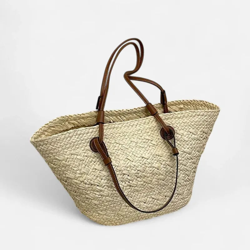 Grand sac à main cabas panier en paille double porté Louna - image 7