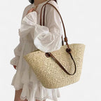 Grand sac à main cabas panier en paille double porté Louna - image 8