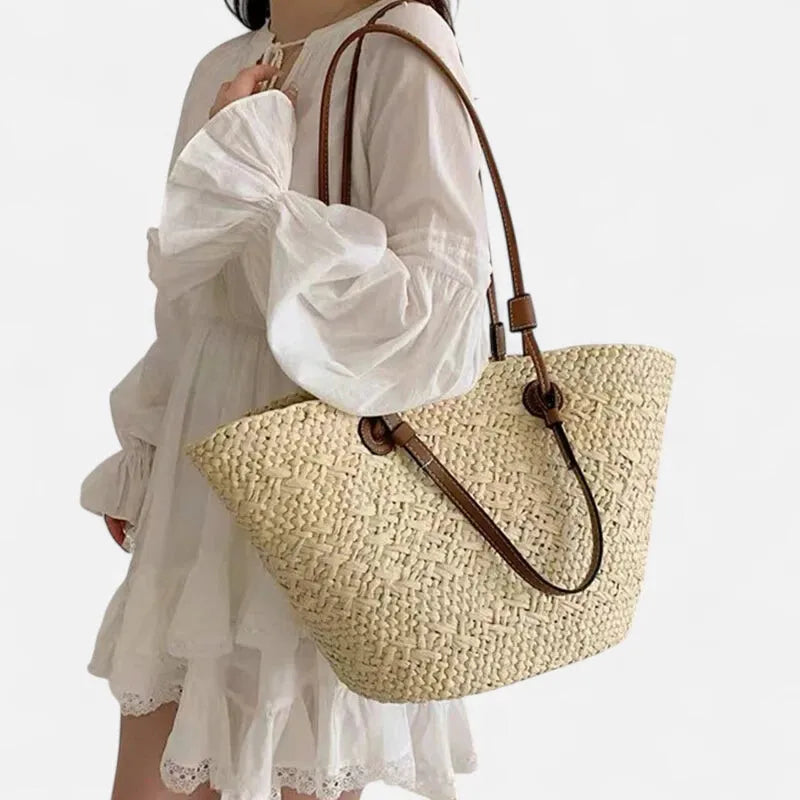 Grand sac à main cabas panier en paille double porté Louna - image 8