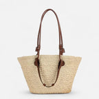 Grand sac à main cabas panier en paille double porté Louna - Blanc - image 1