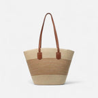 Grand sac à main cabas rayé en paille Aïna - Blanc - image 1