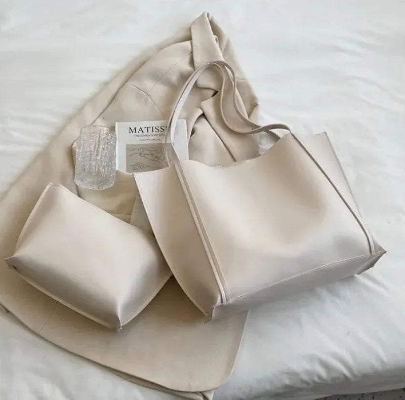 Grand sac à main cabas souple avec pochette assortie Amandine - image 28