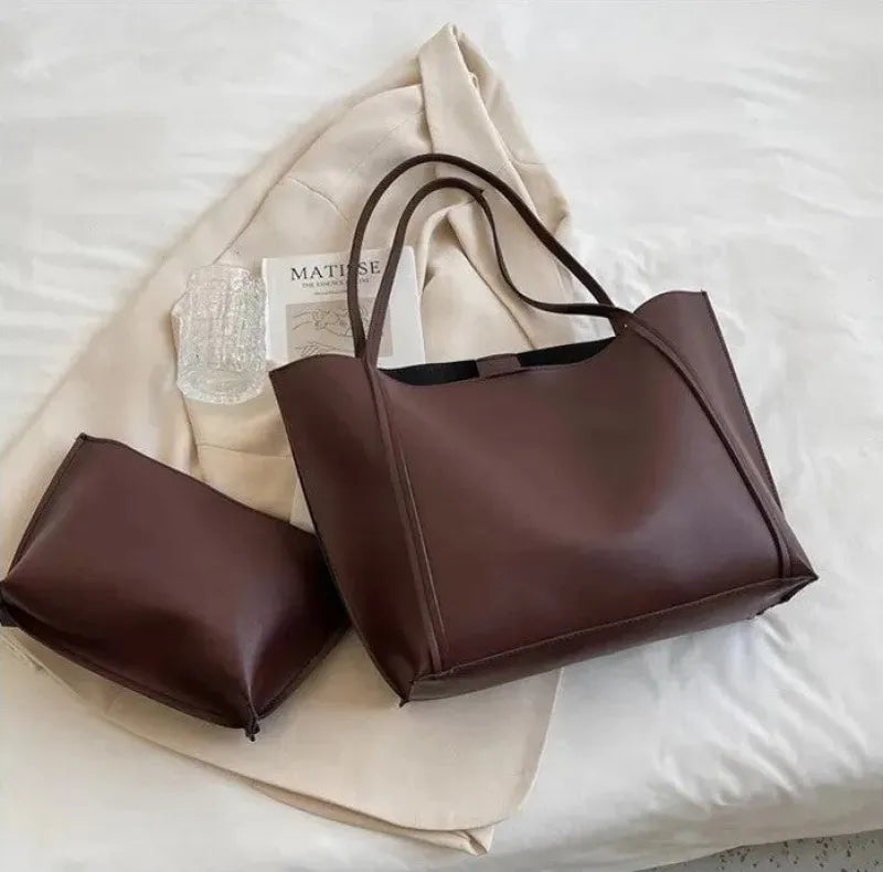 Grand sac à main cabas souple avec pochette assortie Amandine - image 9