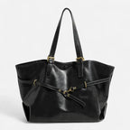 Grand sac à main cabas vintage de cours souple Solène - Noir - image 1