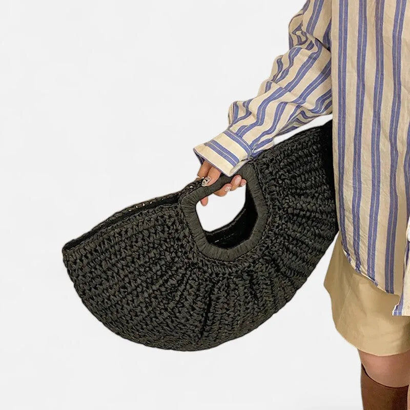 Grand sac à main demi-lune en paille Naïa - image 12