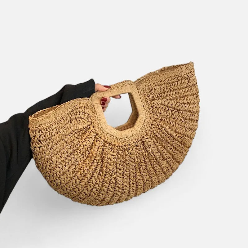 Grand sac à main demi-lune en paille Naïa - image 6
