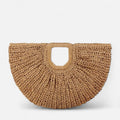 Grand sac à main demi-lune en paille Naïa - Beige - image 1