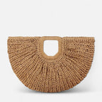 Grand sac à main demi-lune en paille Naïa - Beige - image 1