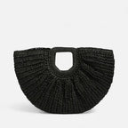 Grand sac à main demi-lune en paille Naïa - Noir - image 11