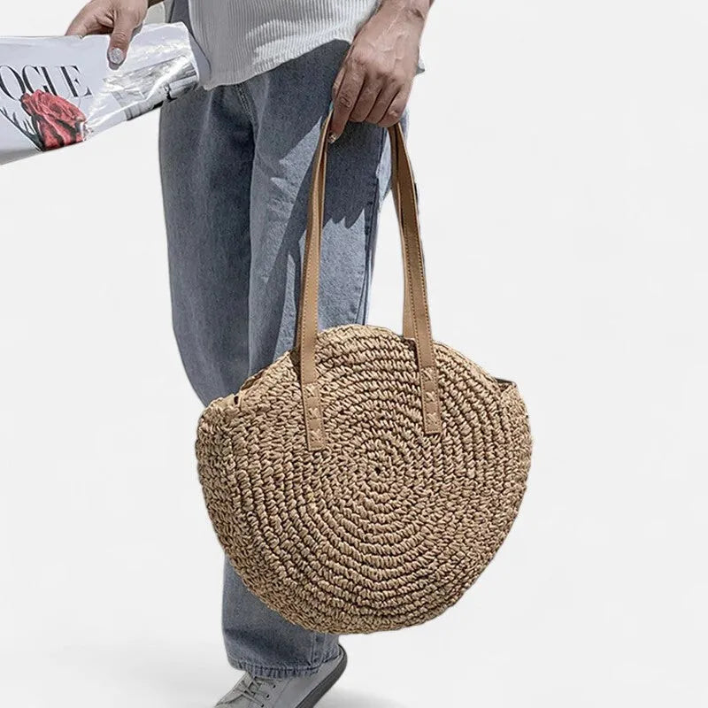 Grand sac à main rond en paille Maëva - image 8