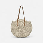 Grand sac à main rond en paille Maëva - Beige - image 1