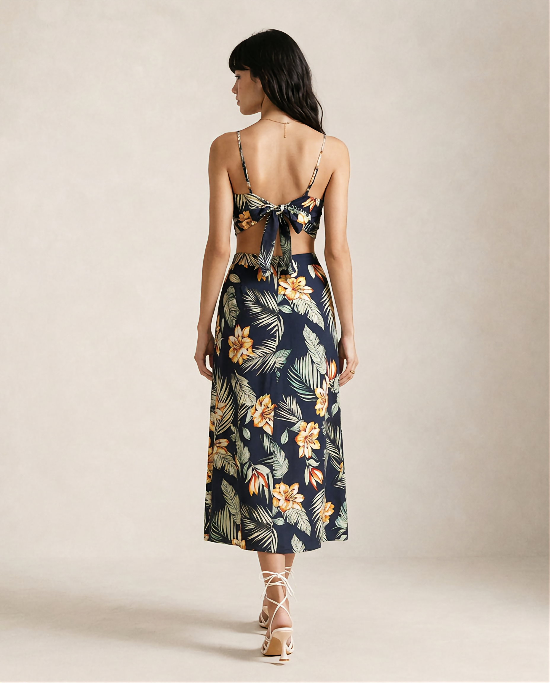 Printed Cami and Midi Skirt Set