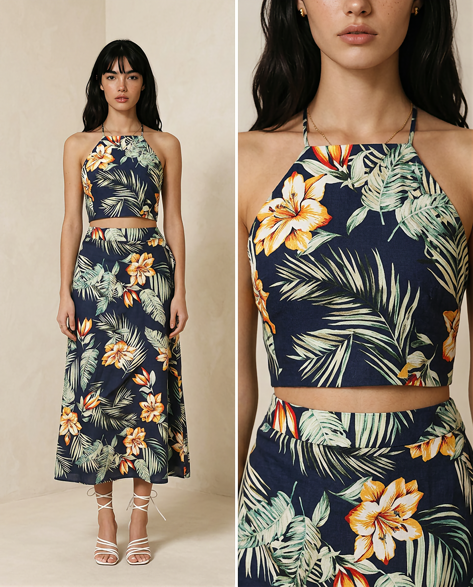 Printed Cami and Midi Skirt Set