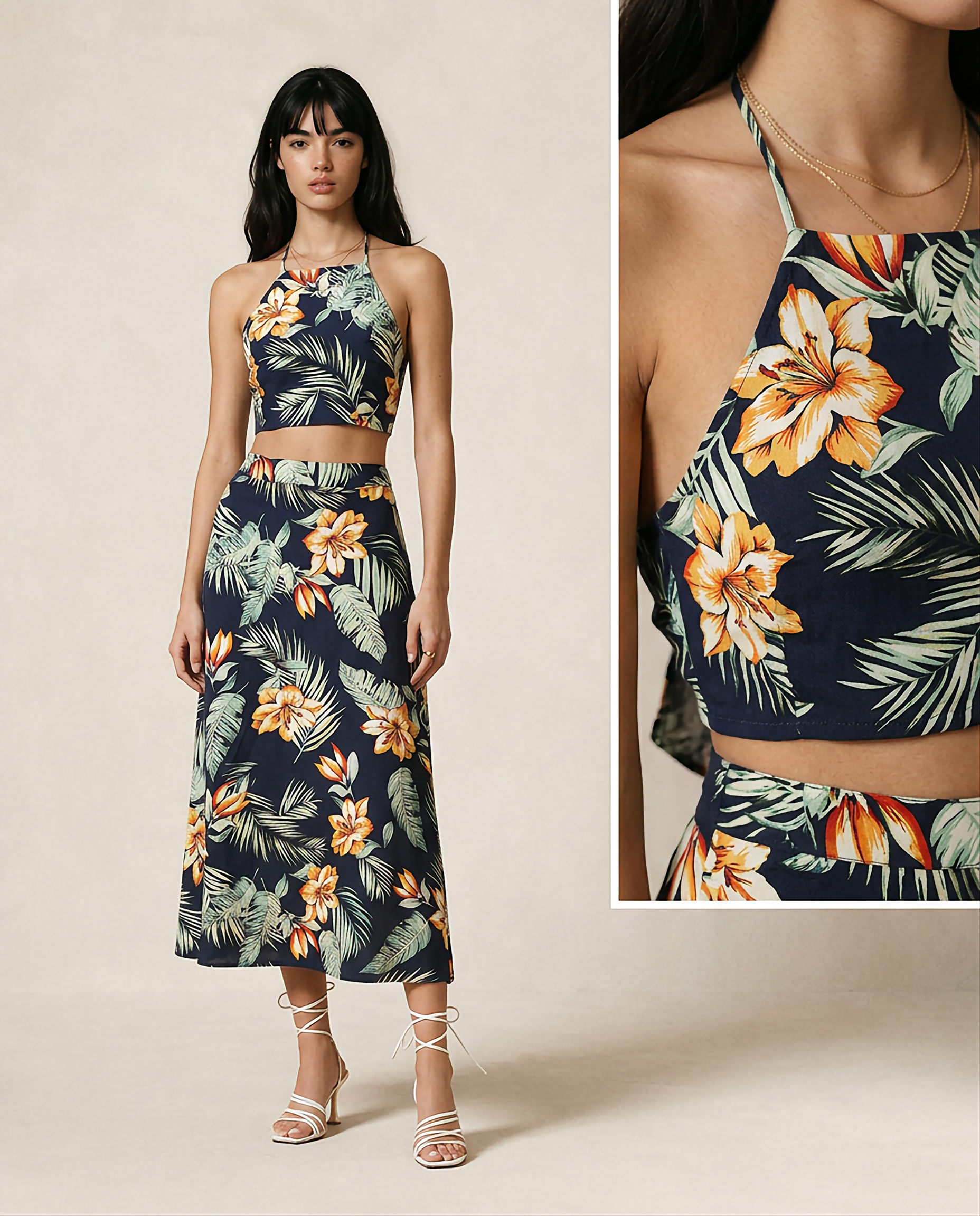 Printed Cami and Midi Skirt Set