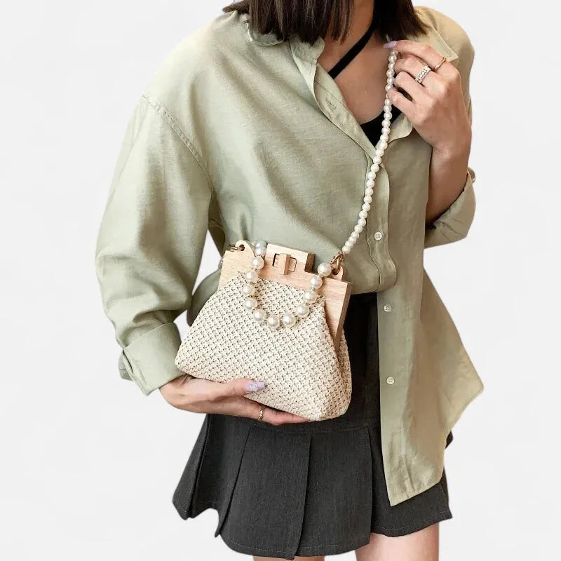 Petit sac à main en paille avec bandoulière et anses en perle Maïa - image 10