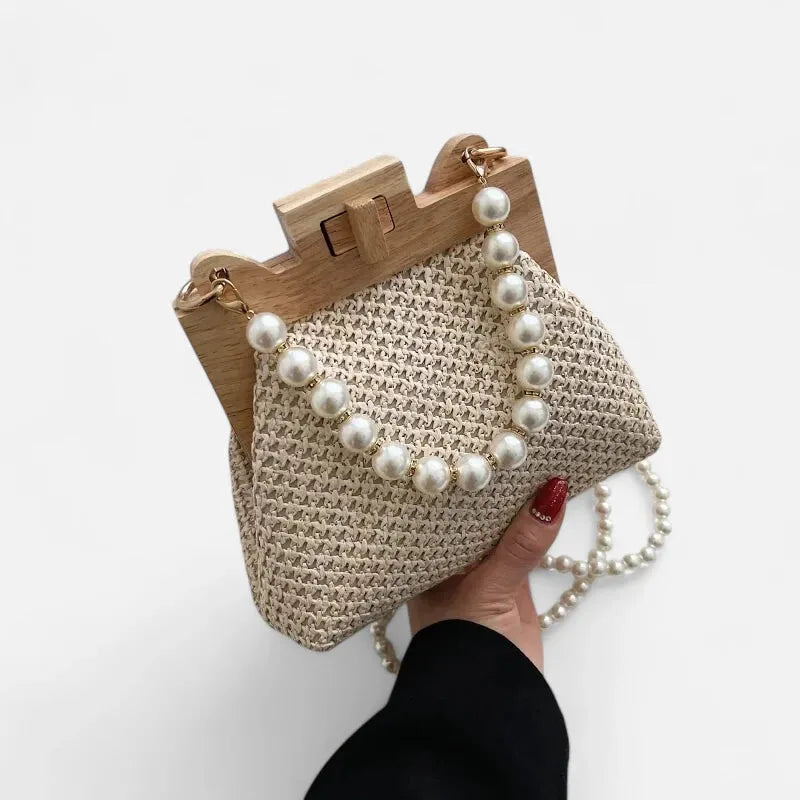 Petit sac à main en paille avec bandoulière et anses en perle Maïa - image 11