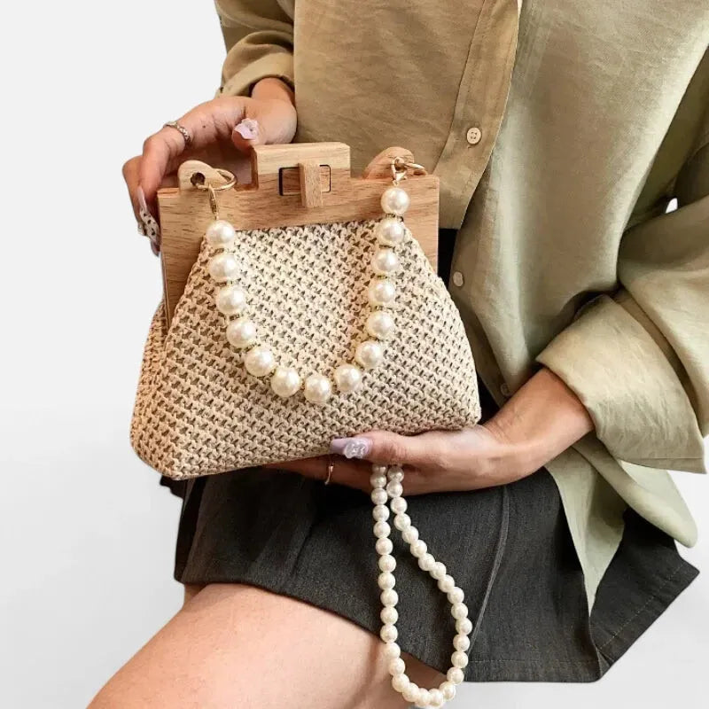 Petit sac à main en paille avec bandoulière et anses en perle Maïa - image 12