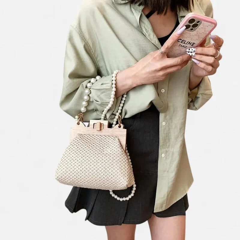 Petit sac à main en paille avec bandoulière et anses en perle Maïa - image 14