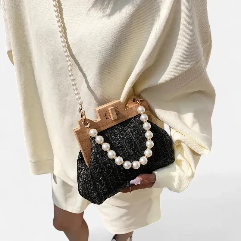Petit sac à main en paille avec bandoulière et anses en perle Maïa - image 18