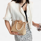 Petit sac à main en paille avec bandoulière et anses en perle Maïa - image 2