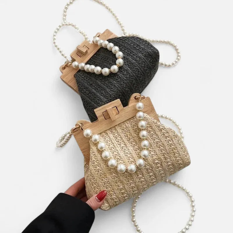 Petit sac à main en paille avec bandoulière et anses en perle Maïa - image 21